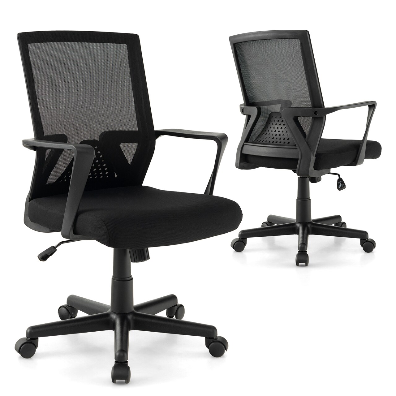 Black Office Chair Swivel Adjustable Height Mesh Back Lumbar Support Rolling Task Chair 300 Lbs
